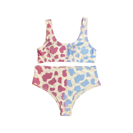 Kids Color Changing Cow Print Two Piece Swimsuit